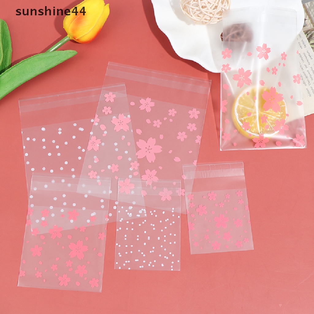 Sunshine 100Pcs / Set Kantong Plastik Motif Polkadot / Bunga Sakura Untuk Tempat Permen / Kue