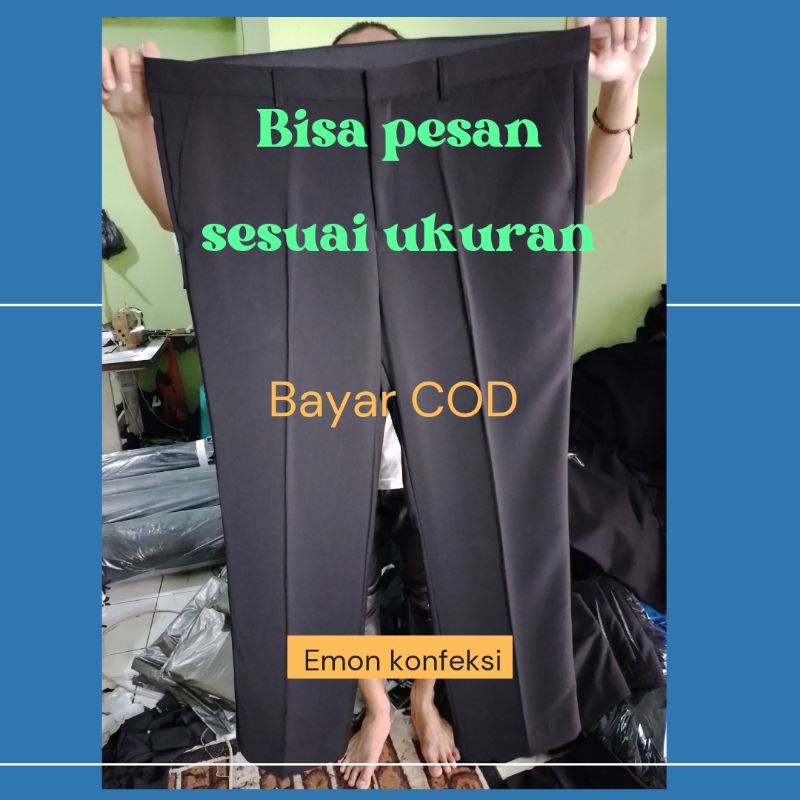 Celana Formal Kerja Kantor STRETCH 5cm Ukuran Jumbo Besar Big Size 37-80 SLIMFIT dan REGULER /STANDAR  Pria Celana Panjang Bahan Semiwoll Hitam berkualitas