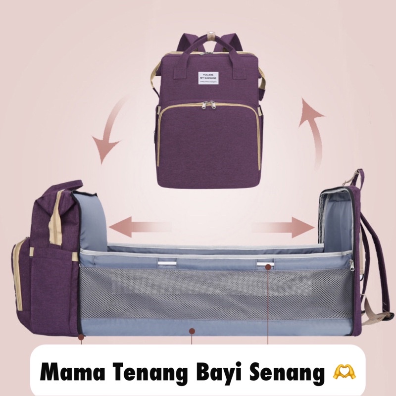 TAS BAYI 6003 - Tas Bayi Multifungsi YOUAREMYSUNSHINE Tas Perlengkapan Bayi Multifungsi 2in1 Kasur Tidur Tas Ransel Diaper Bag Anello - H1