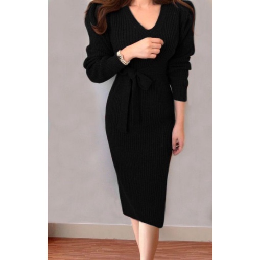 A478 Dress Rajut Maxi Bodycon Dress Korea Dress Pita Dress Hitam Dress Lengan Panjang Dress Maroon