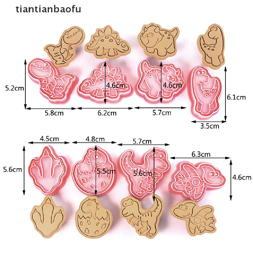 8 Pcs Cetakan Pemotong Kue / Biskuit Bentuk Dinosaurus Bahan Plastik