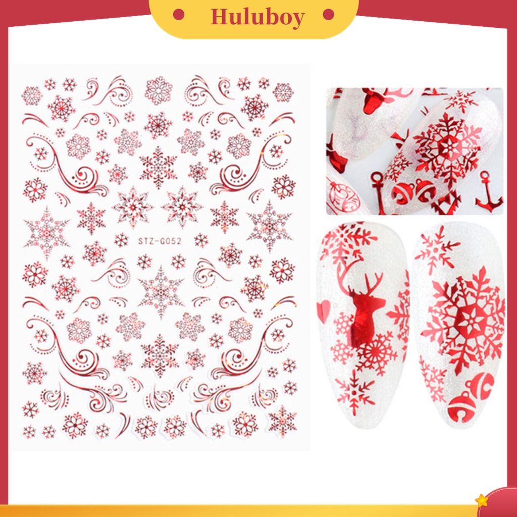 Huluboy Huluboy♡ Stiker Kuku Motif Rusa / Snowflake / Snowman Untuk Dekorasi Nail Art / Manicure DIY