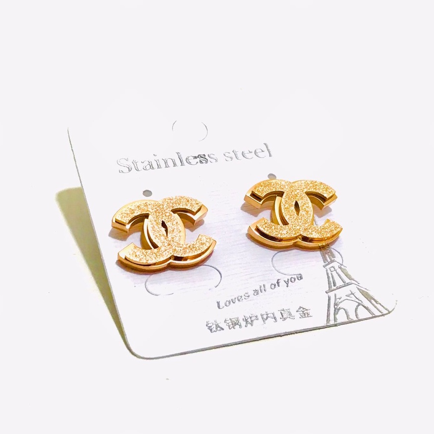 Anting Titanium Wanita Lapis Emas Anti Karat Model Tusuk AT-2-18-AMK