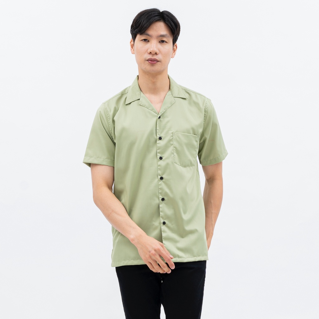 Sanvanina Kemeja Casual Lengan Pendek Polos Sage Green | Bowling Shirt Mint Green E-1445I