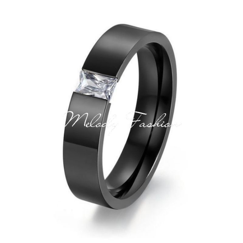 4s Grosir Solo || Cincin Hitam Titanium Anti Karat dan Luntur Permata Zircon