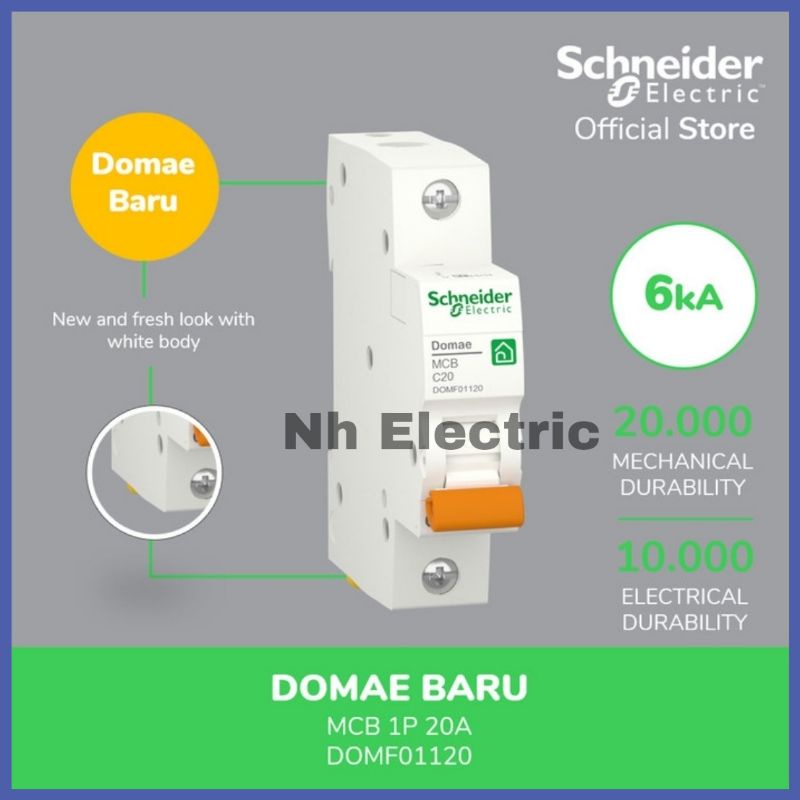 Mcb New Domae Mcb 1 Phase Schneider 2A, 4A, 6A, 10A, 16A, 20A, 25A, Dan 32A