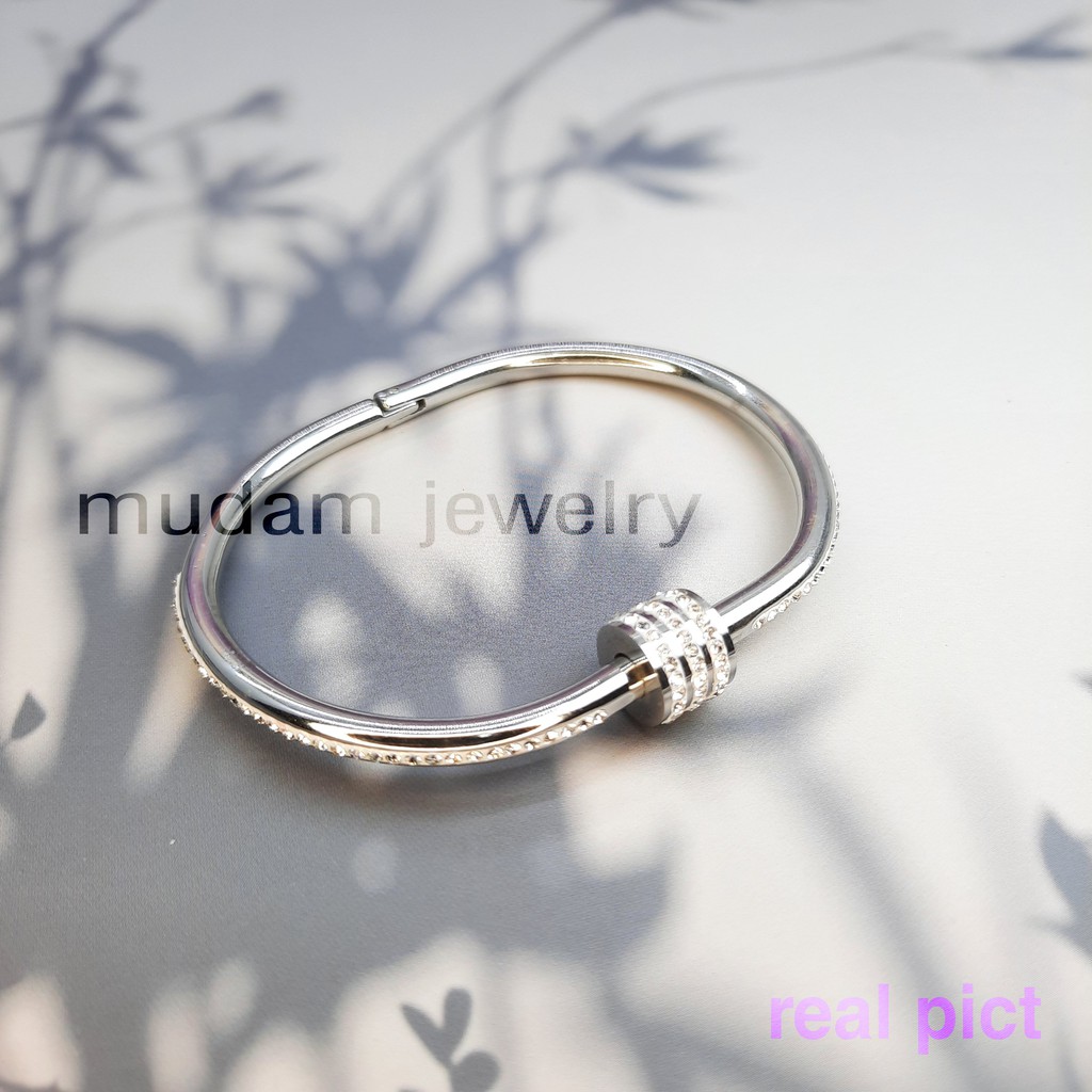 Gelang Ring Putar Kristal Putih Titanium Tersedia Warna Rose Gold, Gold dan Silver