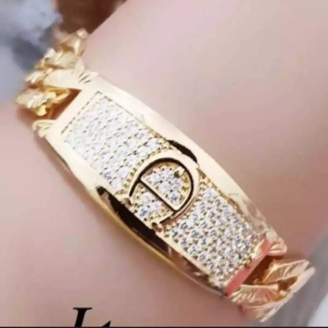 Gelang tangan dewasa plat besar gold