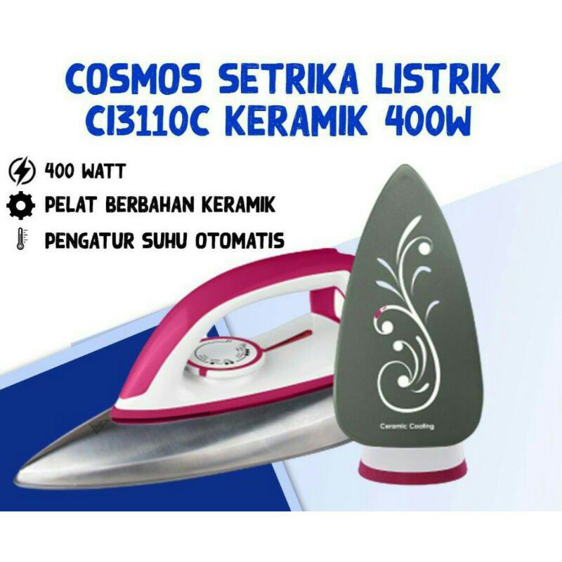 Cosmos Setrika Ceramic 400 Watt/ Taplak Lapis Keramik CI3110C Dry Iron