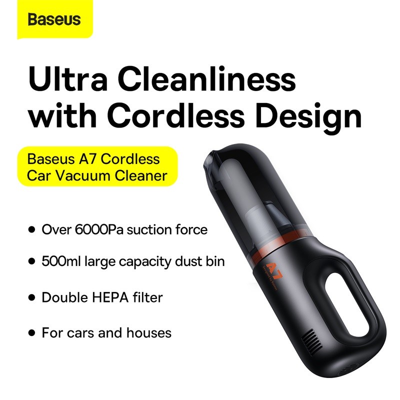 Baseus A7 Car Vacuum Vakum Cleaner Portable Handheld Penyedot Penghisap Debu Mobil Rumah 6000Pa