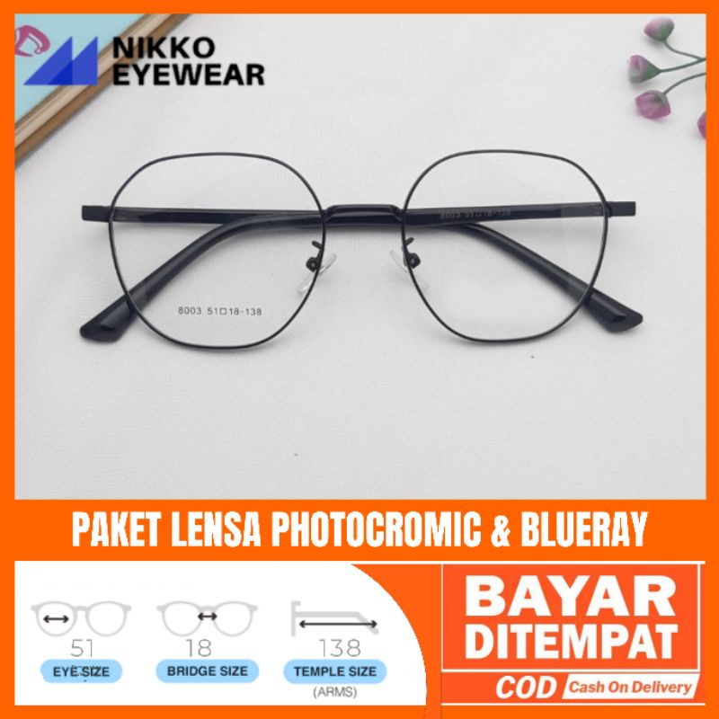 Paket Kacamata 8003 Lensa Antiradiasi Photocromic Blueray