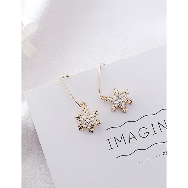 LRC Anting Tusuk Fashion Gold Color Snowflake Shape Decorated Earrings F04950