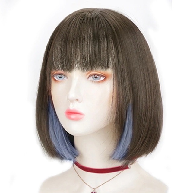 T25 full wig korean bobo cold brown highlight blue lisa 33cm