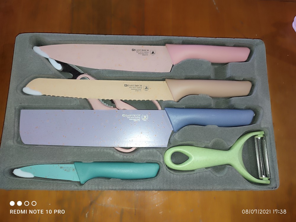 {lav - H854} Set Pisau Dapur 6 In 1 / Kitchen Knife Set Multicolor / Pisau Set Rainbow Pastel Cerami