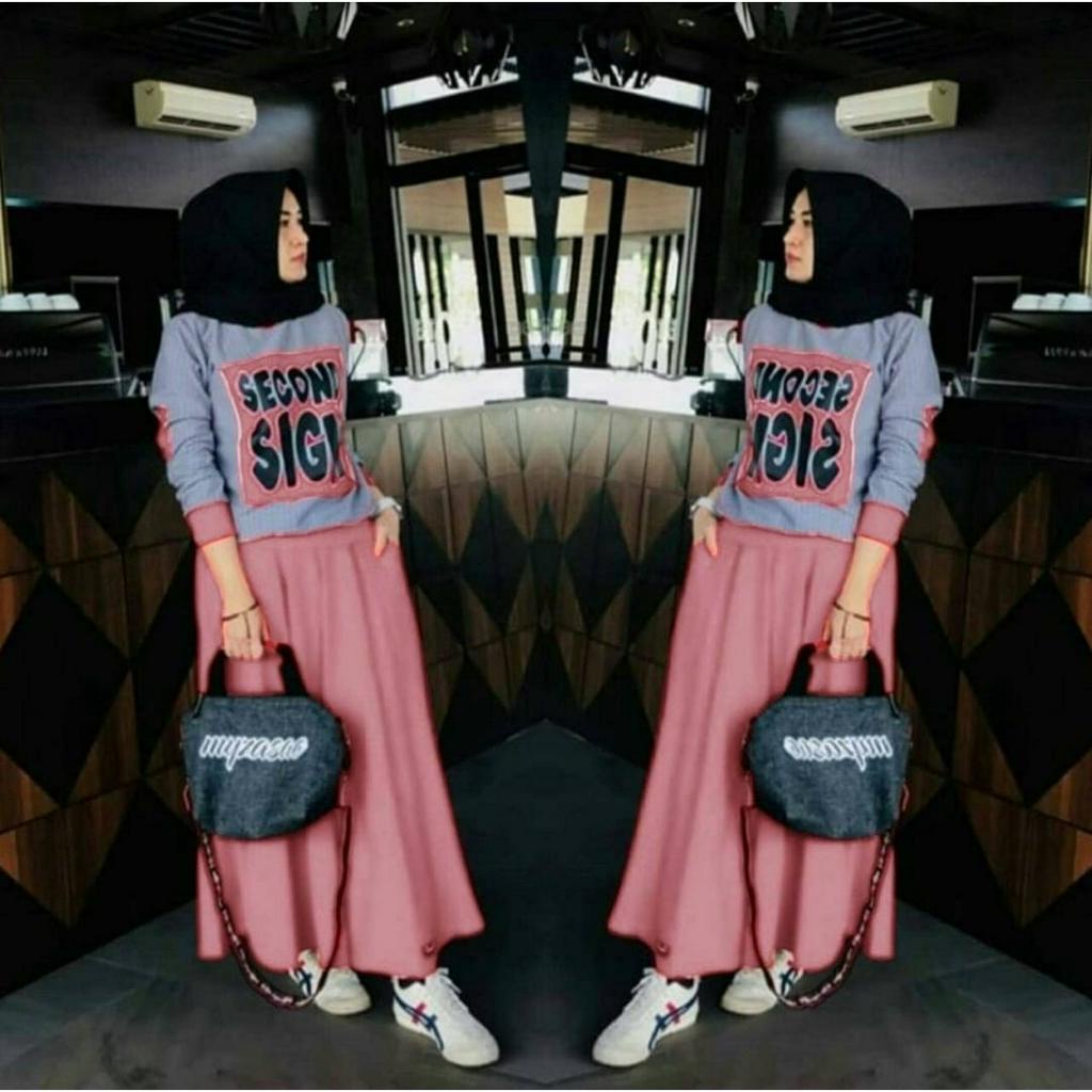 PCS SET ROK SIGN FE SETELAN ATASAN DAN ROK BAHAN BABYTERRY