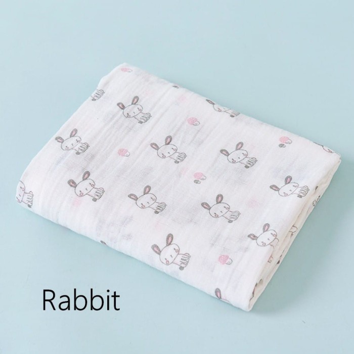Selimut Dewasa Muslin Swaddle Kain Bedong Bayi Bamboo Handuk Selimut Alas Perlak Bayi - RABBIT(E5X2)