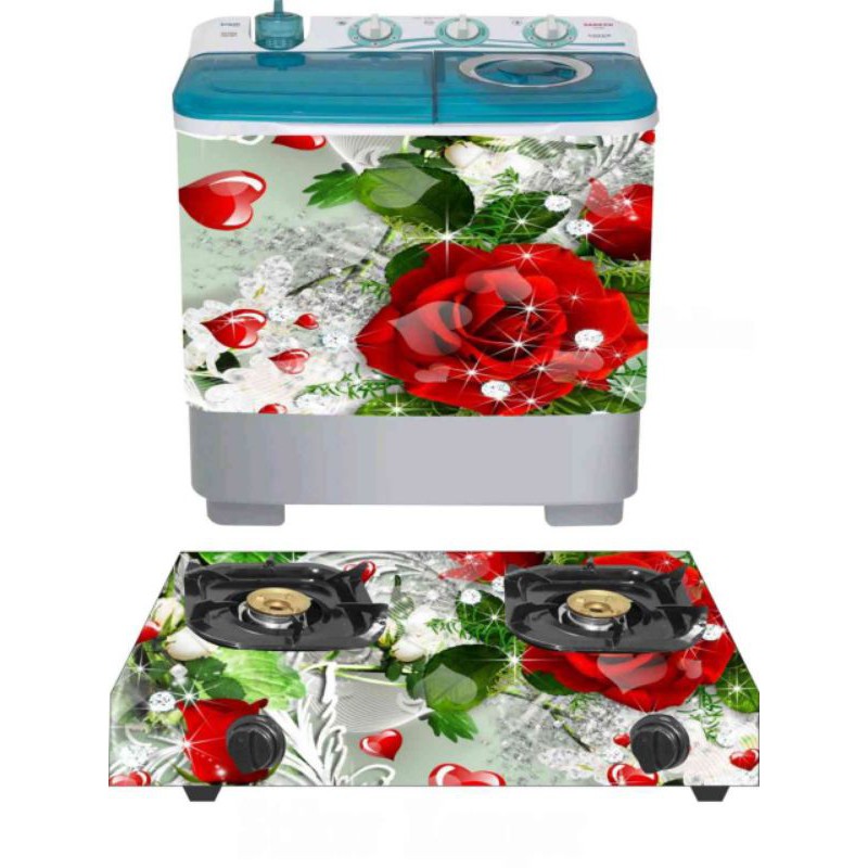 stiker kompor gas yang dua tungku dan mesin cuci