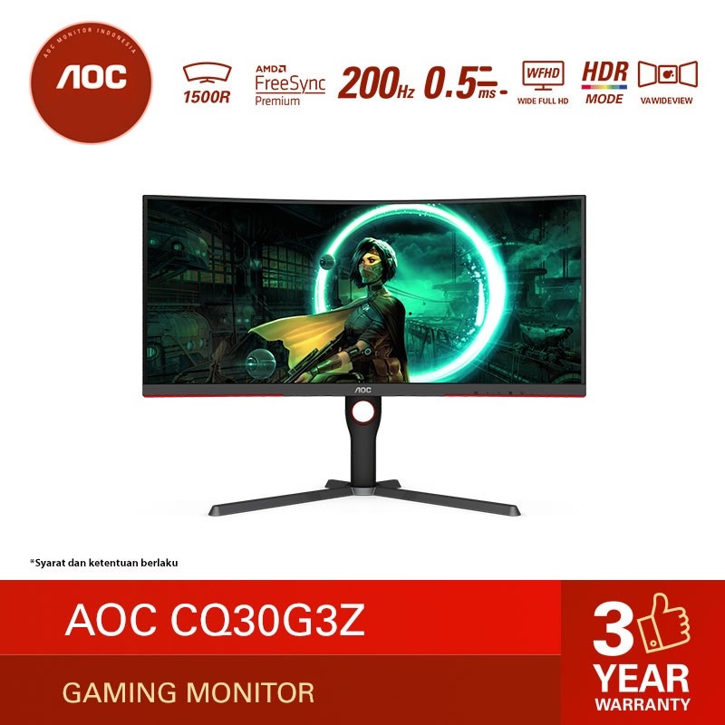 Monitor LED AOC CQ30G3Z CURVED VA 30inch 200Hz 0.5ms 1080P WFHD GAMING