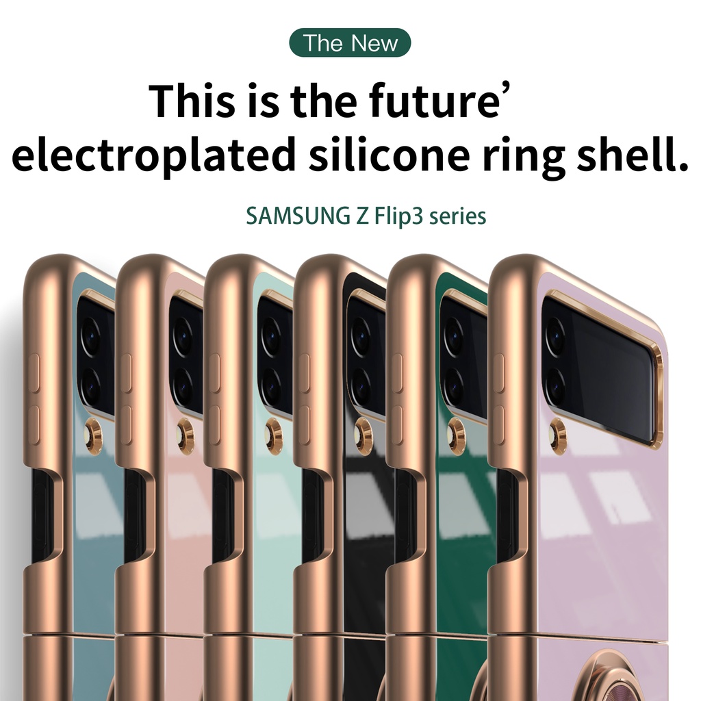 Casing Silikon Samsung Z Flip 3 5G Shockproof Dengan Ring Holder Magnetik