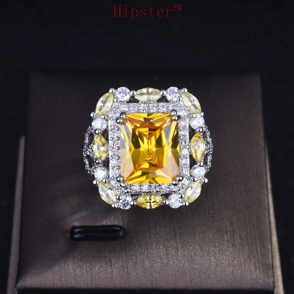 Luxury New Fashion Colored Gems Micro-Inlaid Square Diamond Open Ring