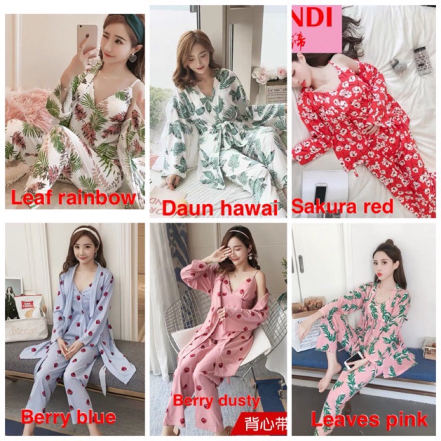 JC- Set 3in1 Premium Import PP / Set Kimono PP import / piyama set import murah