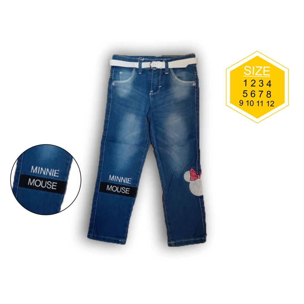 Celana jeans panjang anak perempuan Motif Minnie Mouse Celana jeans panjang anak perempuan Motif Minnie Mouse