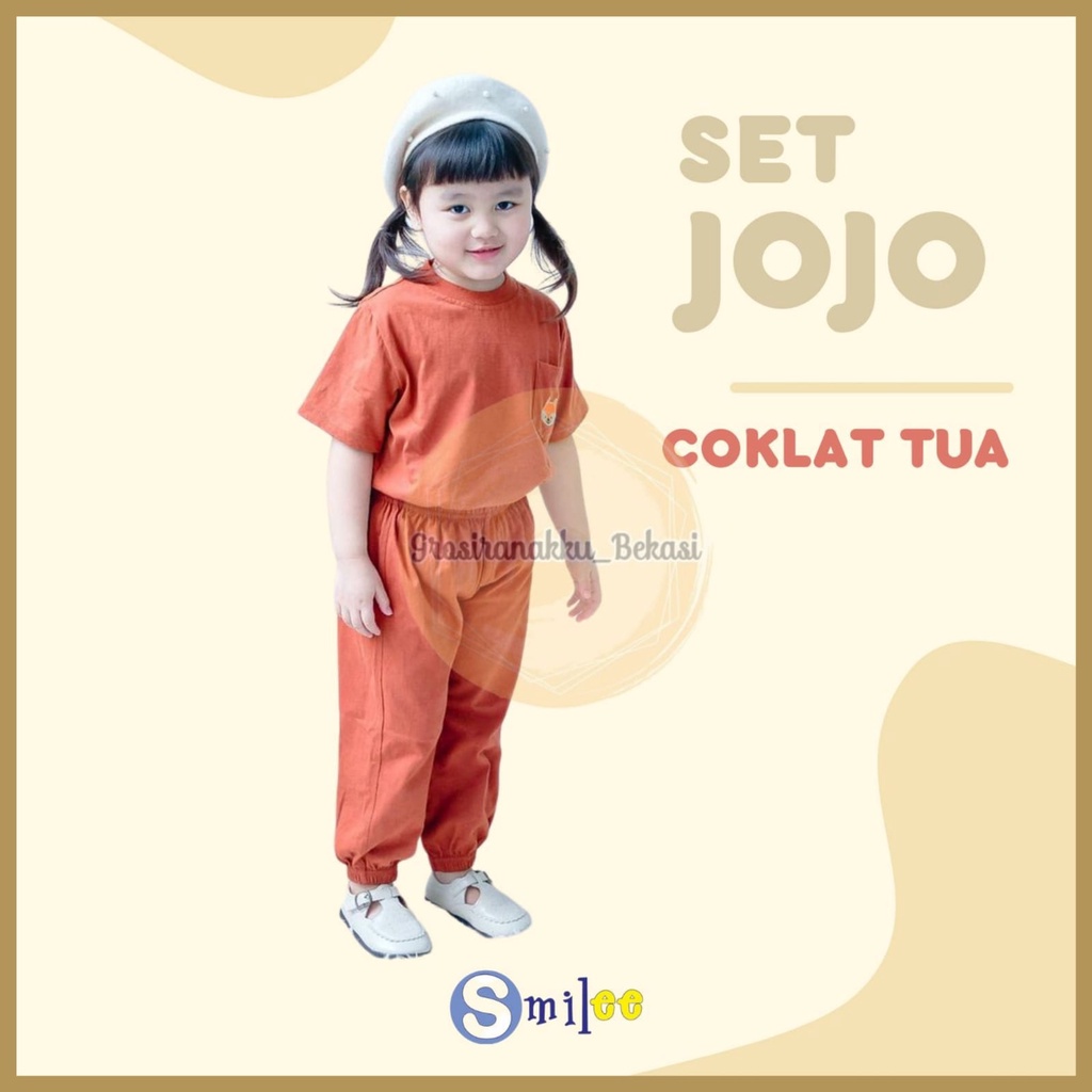 Setelan Anak Unisex Smilee Jojo  Warna Coklat Tua Size 1-5Tahun