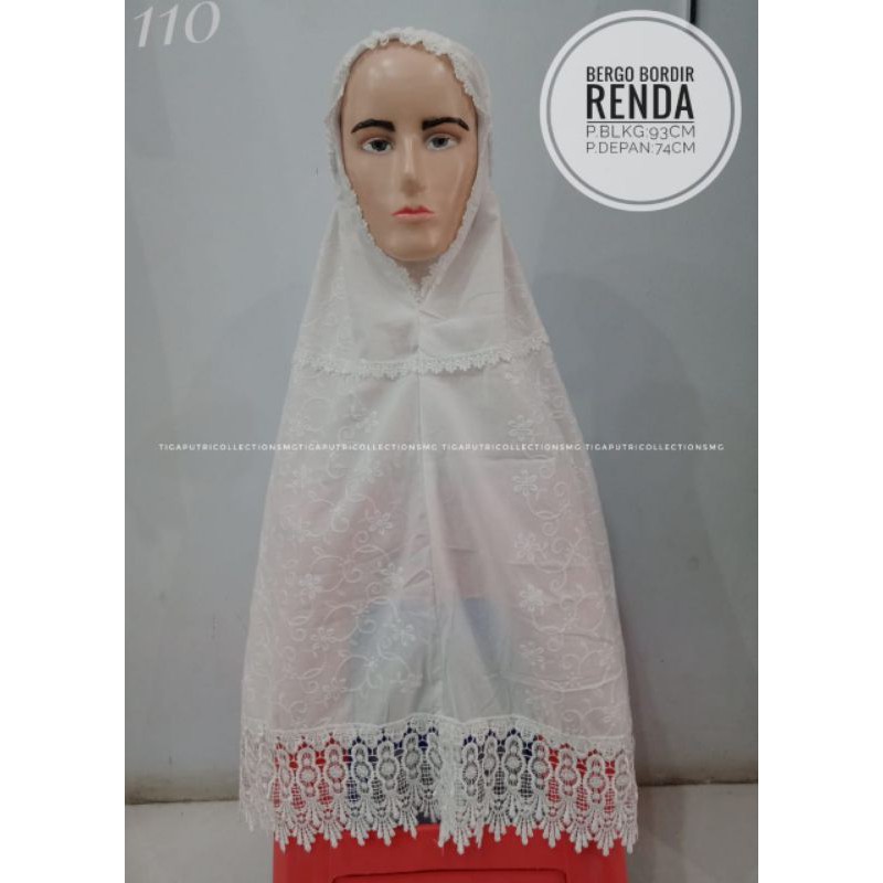 bargo kerudung jilbab putih ihram ihrom bordir salur