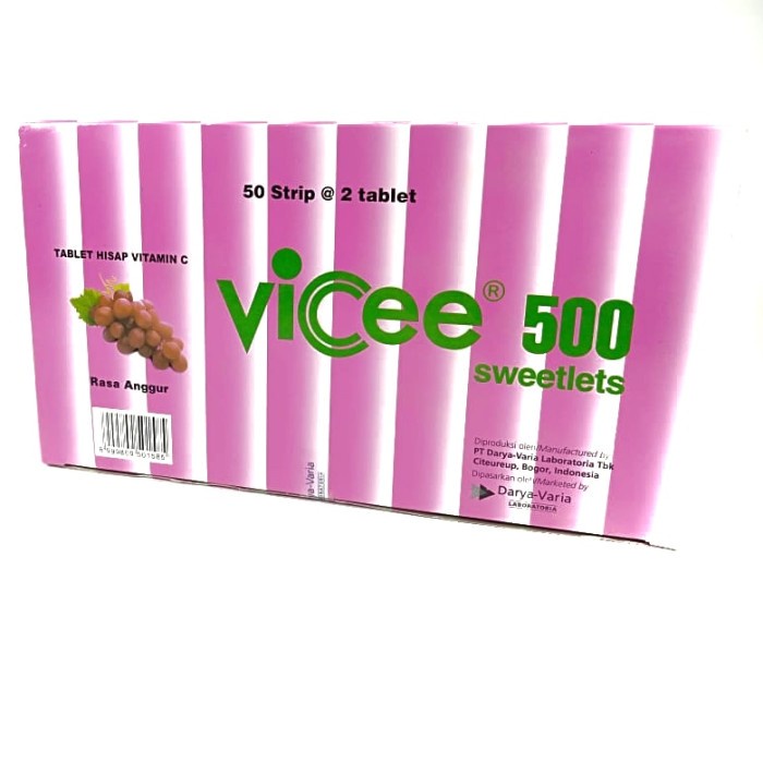 VICEE 500 ANGGUR BOX Tablet Hisap Rasa Lemon Vitamin C Permen Isi 100 Tablet