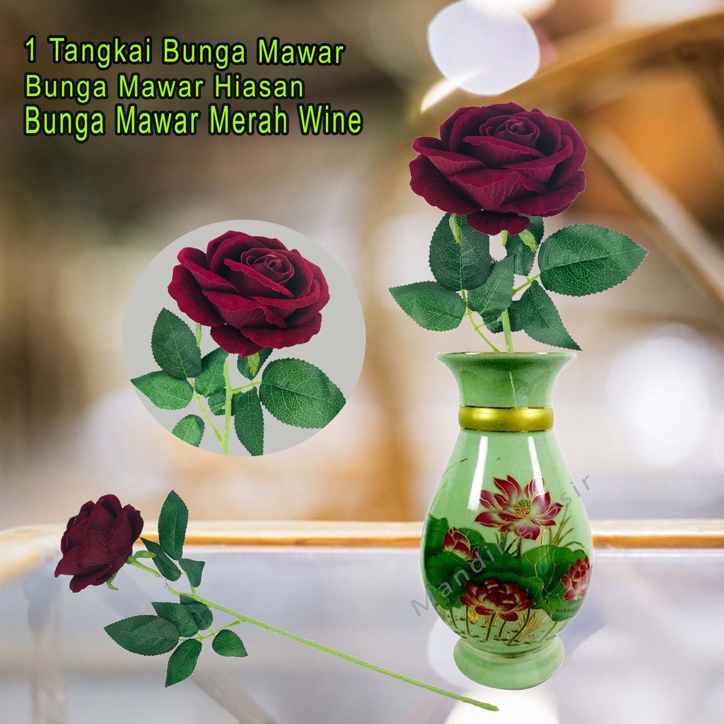 Bunga Mawar * bunga hias * bunga palsu * warna merah wine * 501