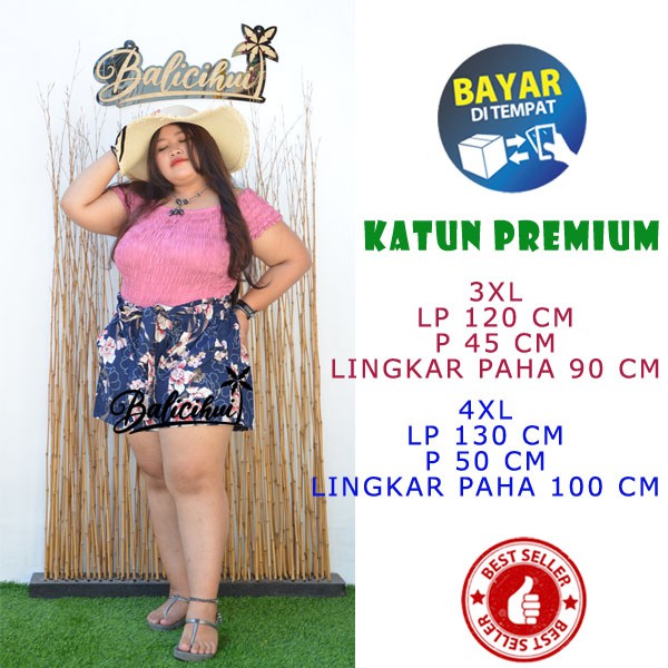 Balicihui Celana Pendek Katun Jumbo Celana Pendek Wanita Kasual Big Size Plus Size Celana Santai