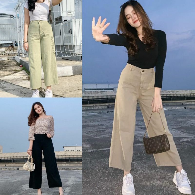 Celana Kulot Wanita Jeans Warna Kulot Lilac Putih Army Coklat Khaki Jins Masakini