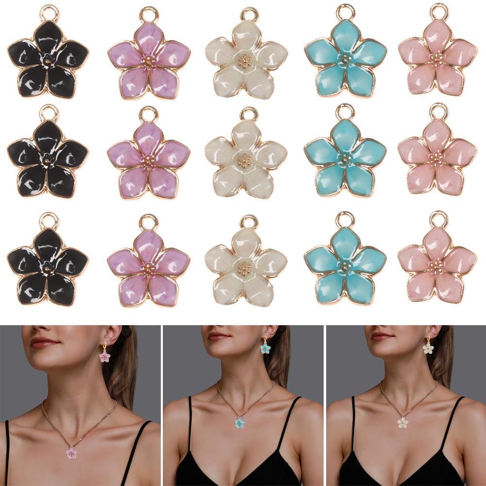 R-flower 10PCS Enamel Bunga Charms DIY Aksesoris Anting Gelang Handmade Sakura Liontin