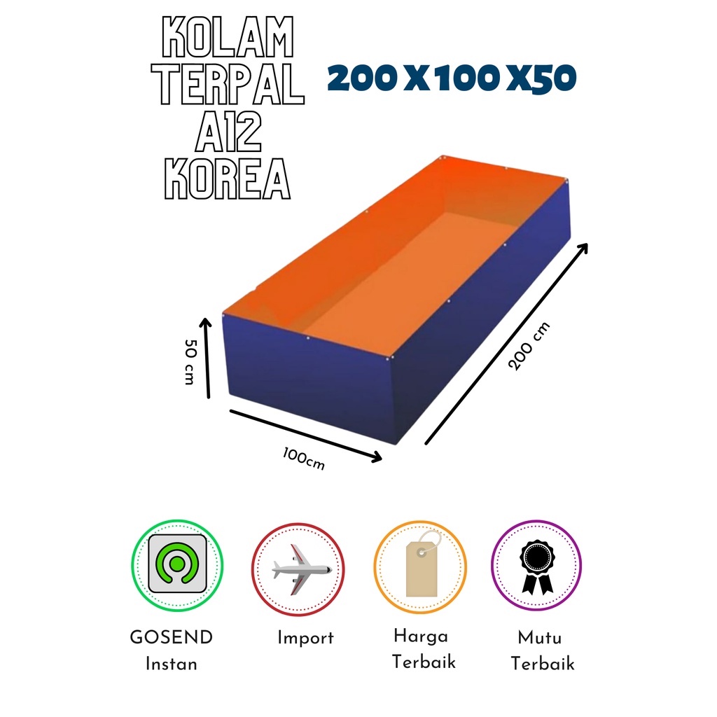 Terpal Kolam Ikan A12 Korea Ukuran 200x100x50