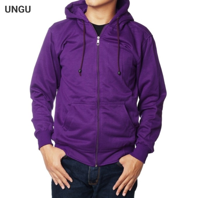 TERBARU Jaket polos zipper hoodie M,L,XL,XXL pria wanita ungu