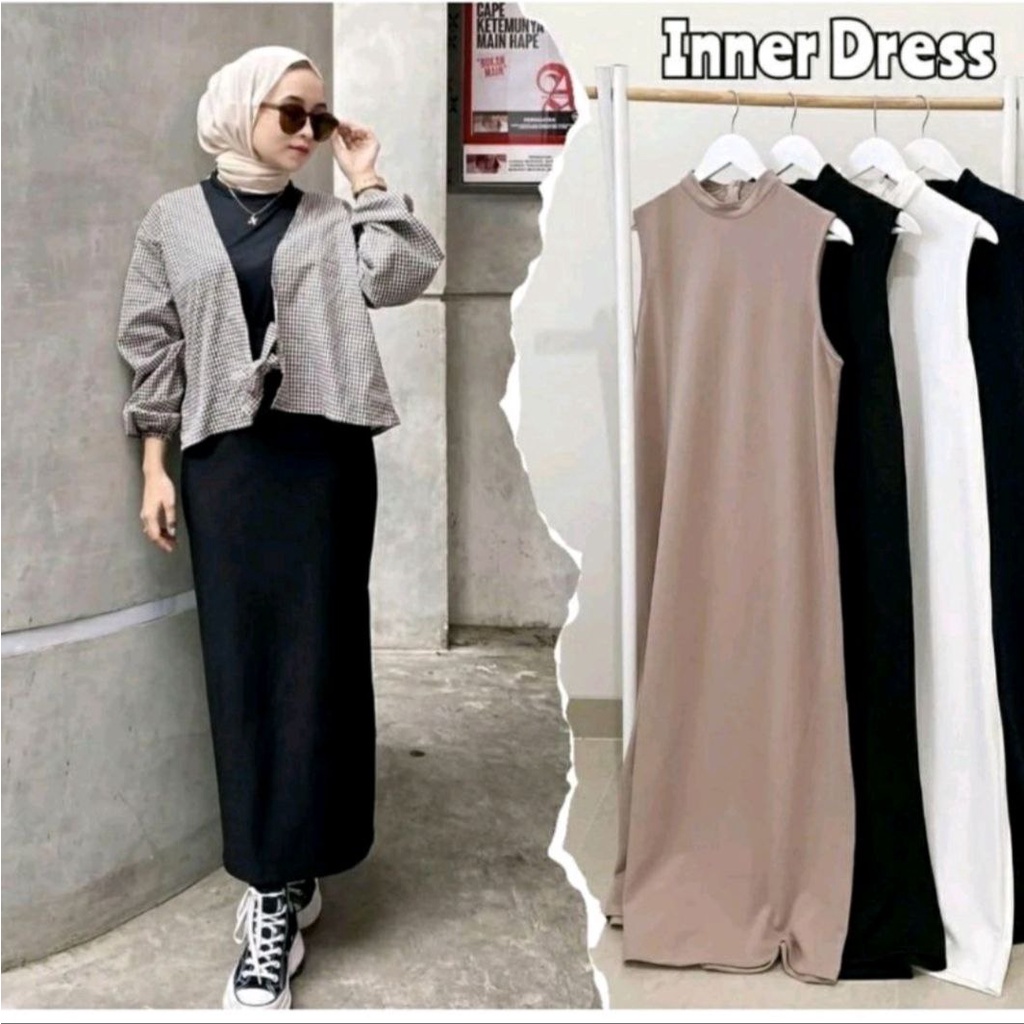 Inner Dress Panjang Bahan Jersey Tanpa Lengan - Iner Gamis Wanita Premium