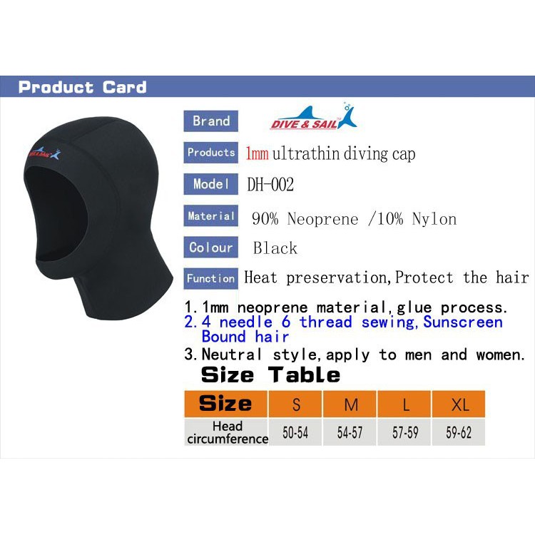 Hood Cap Scuba Selam / Penutup Kupluk Kepala Diving Snorkeling Renang