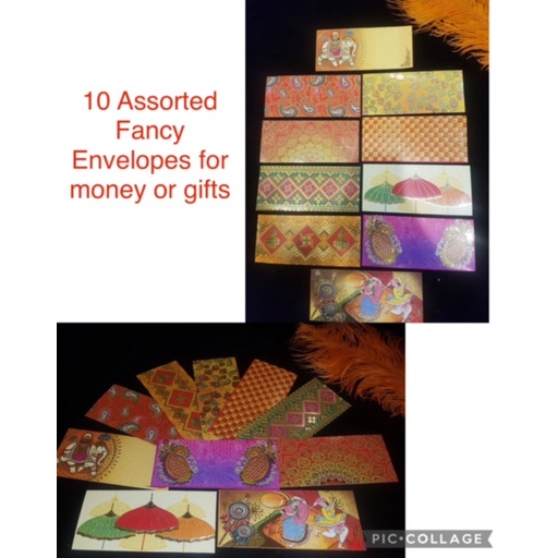 

Assorted Fancy Envelopes For Money/Gift/Kherchi/Shagan/Angpao - 10 pcs