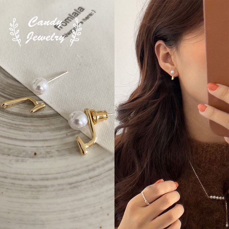 Anting Stud Mutiara Removable Warna Emas Gaya Korea Untuk Wanita