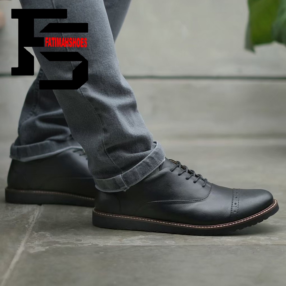 Sepatu Pantofel Formal Kasual Kulit Pria Kerja Kantor FATIMAHSHOES Kulit Asli Hitam Coklat