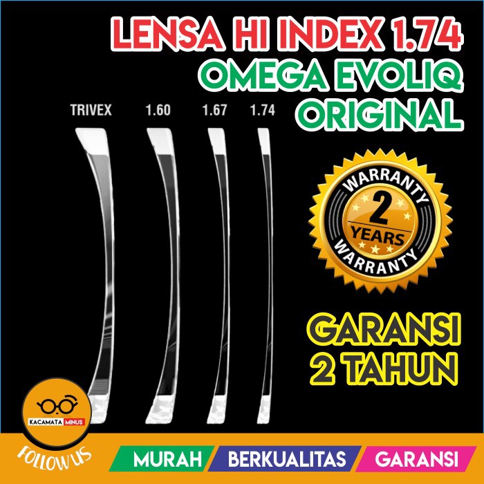 Lensa Kacamata Minus Tinggi - Lensa Super Tipis Hi-Index 1.74 Evoliq Original Garansi