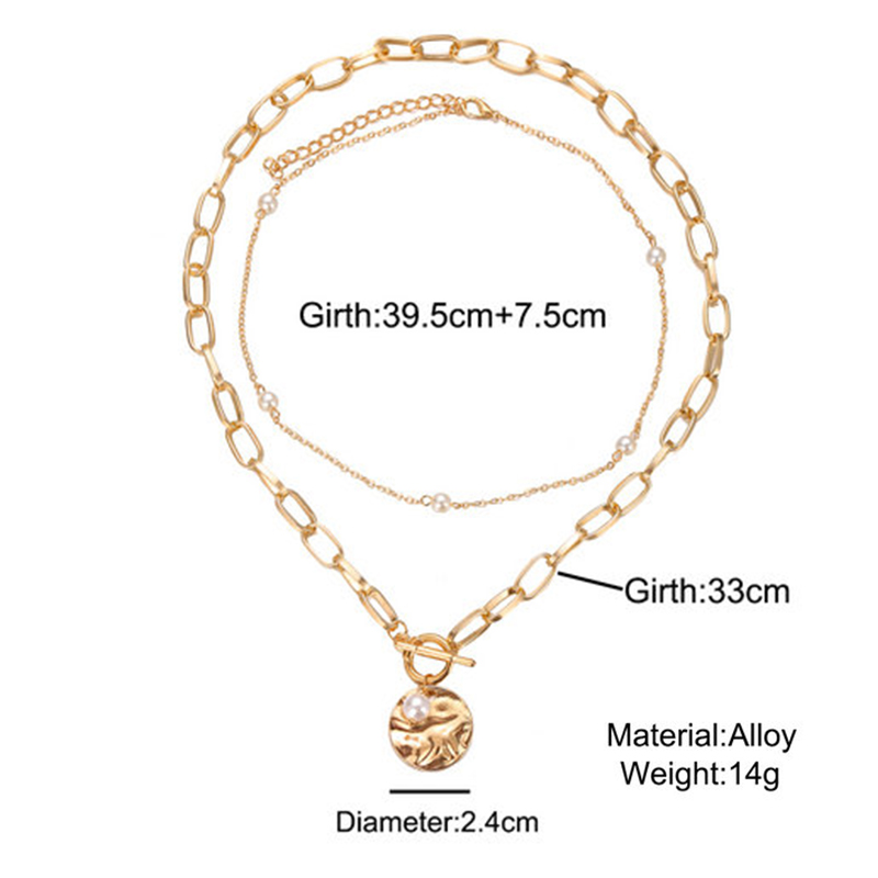 YEEZII Kalung Rantai Multilayer Dengan Liontin Mutiara Untuk Wanita