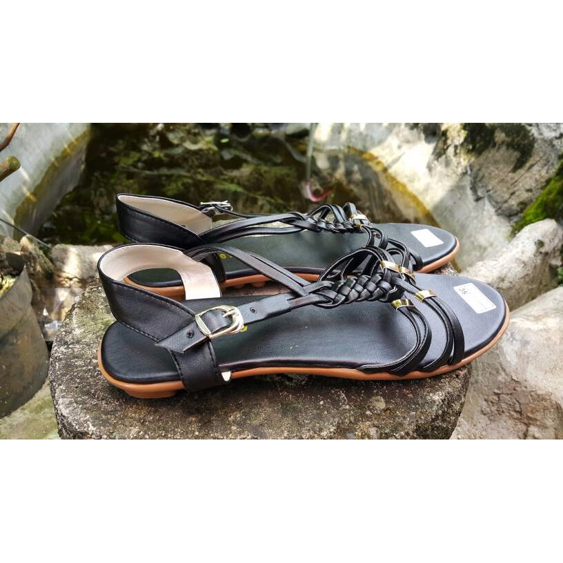 SANDAL FLAT TALI KEPANG LILIT HITAM js pt