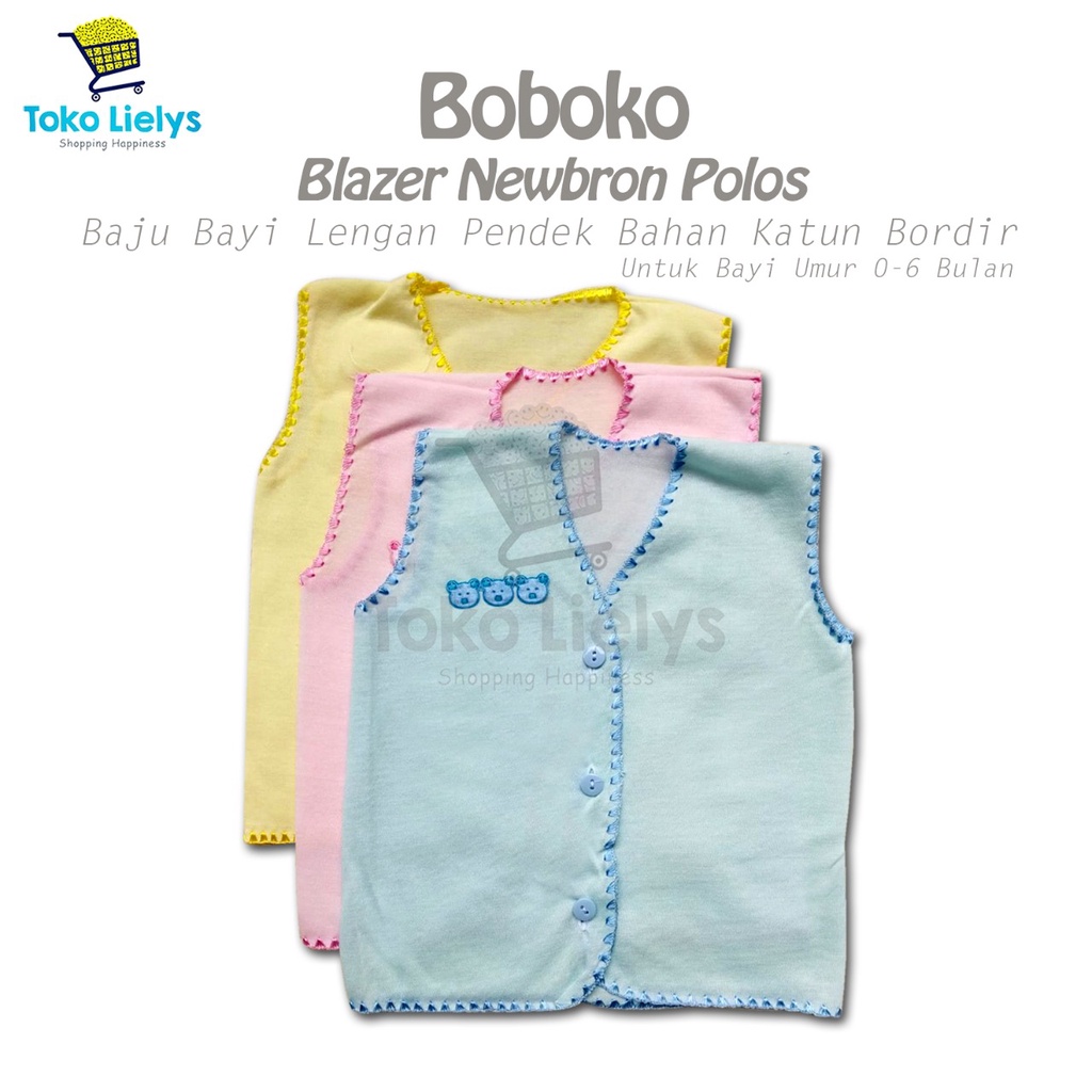 BOBOKO Baju bayi newborn 0-6 Bulan Warna Polos Bahan Katun Bordir