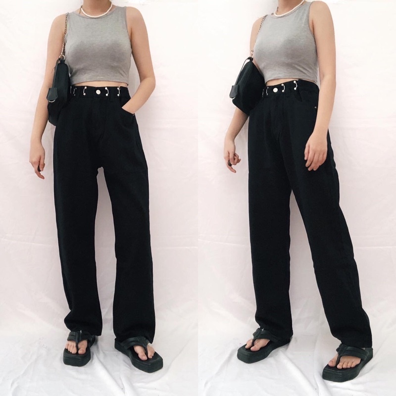 CLOTHIER - Calla Adjustable Jeans | Unisex Black Baggy Wide Leg Jeans