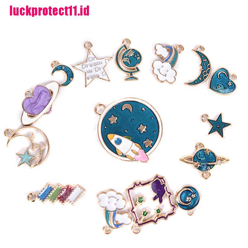 15 Pcs Liontin Enamel Bentuk Bulan Bintang Universe Untuk Membuat Perhiasan Charms