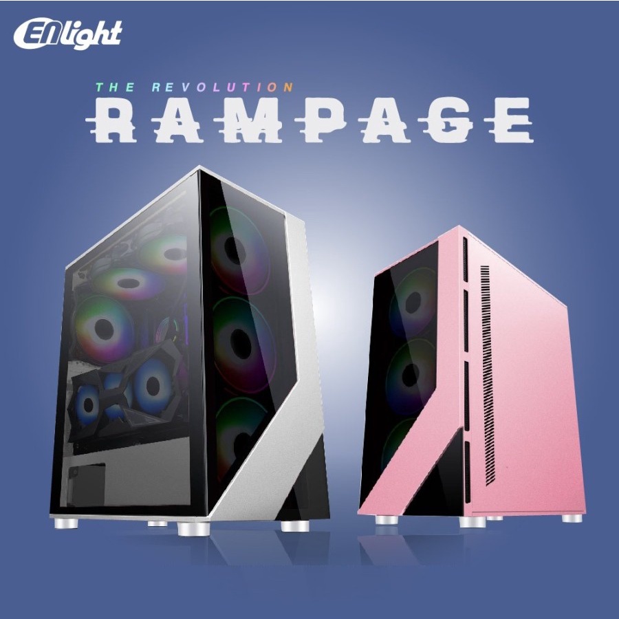 CASE ENLIGHT RAMPAGE ATX WHITE PINK 4 FAN RGB SIDE TEMPERED