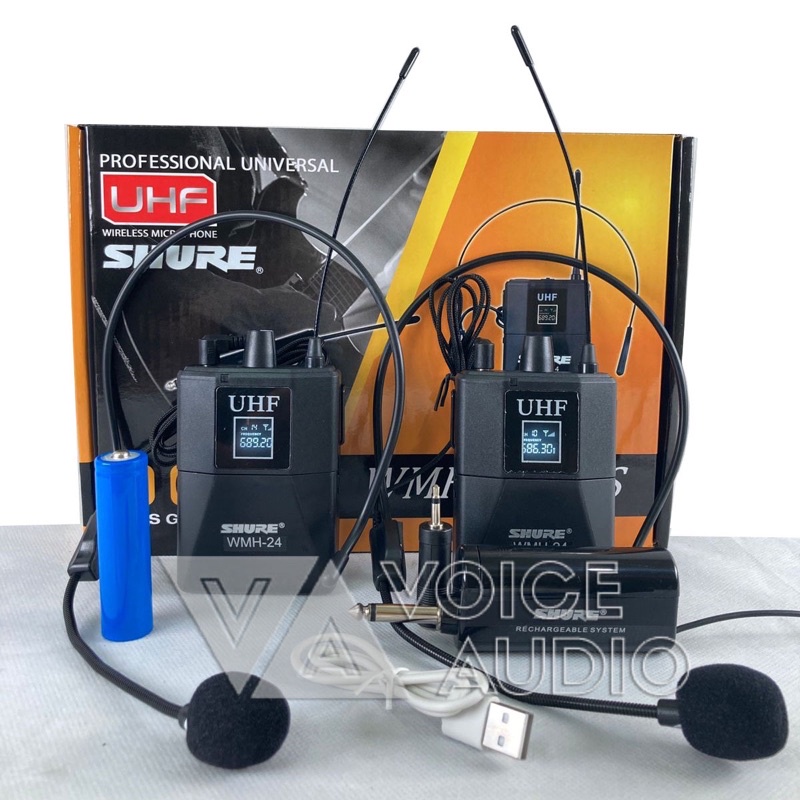 MIC WIRELESS SHURE WM 24 DOUBLE HEADSET-MIC TANPA KABEL SHURE WMH 24 DUA BANDO