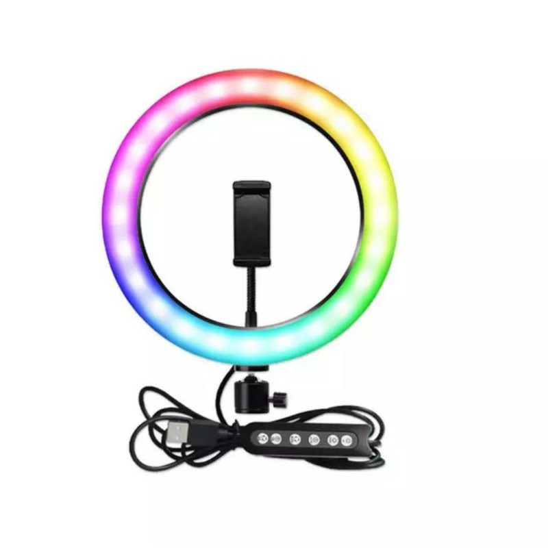 Lampu Selfie Ring Light RGB Rainbow 26CM / LAMPU MAKE UP MULTIFUNGSI WARNA-WARNI RNG 26CM