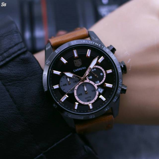 JAM TANGAN PRIA TAG HEUER CARRERA KULIT MEWAH CHRONO ON MASKULIN ELEGAN